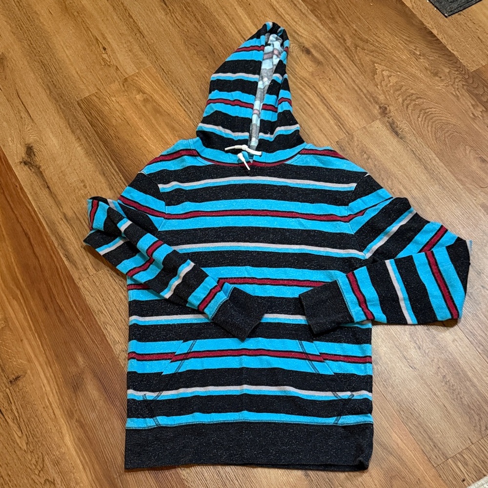 Y2K Striped Hoodie with Blue and Red Accents